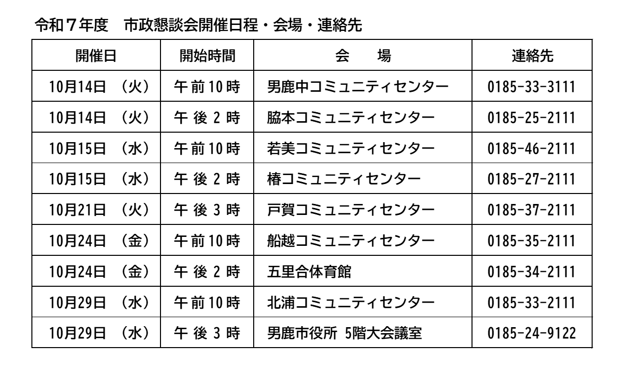市政懇談会日程